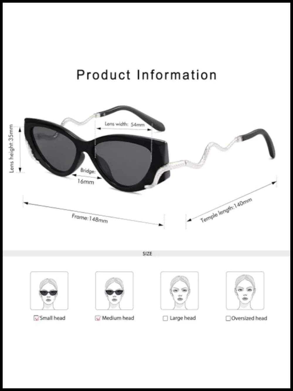 Retro Cat Eye Sunglasses UV400 Protection Snake Temple Y2K Narrow Frame